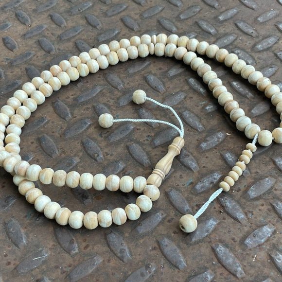 Handmade Tasbeeh Prayer Beads Tan Real Wood Beads Muslim Tasbeh Islamic - Picture 6 of 9